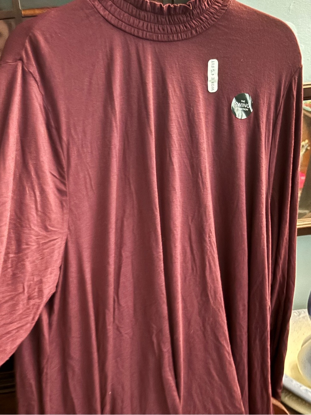 Woman’s  Long Sleeve Burgundy Shirt with Mock Neck